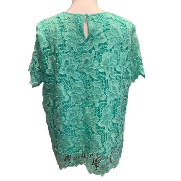 PHILOSOPHY REPUBLIC CLOTHING Lace Overlay Top Green Size XL - Picture 2 of 6